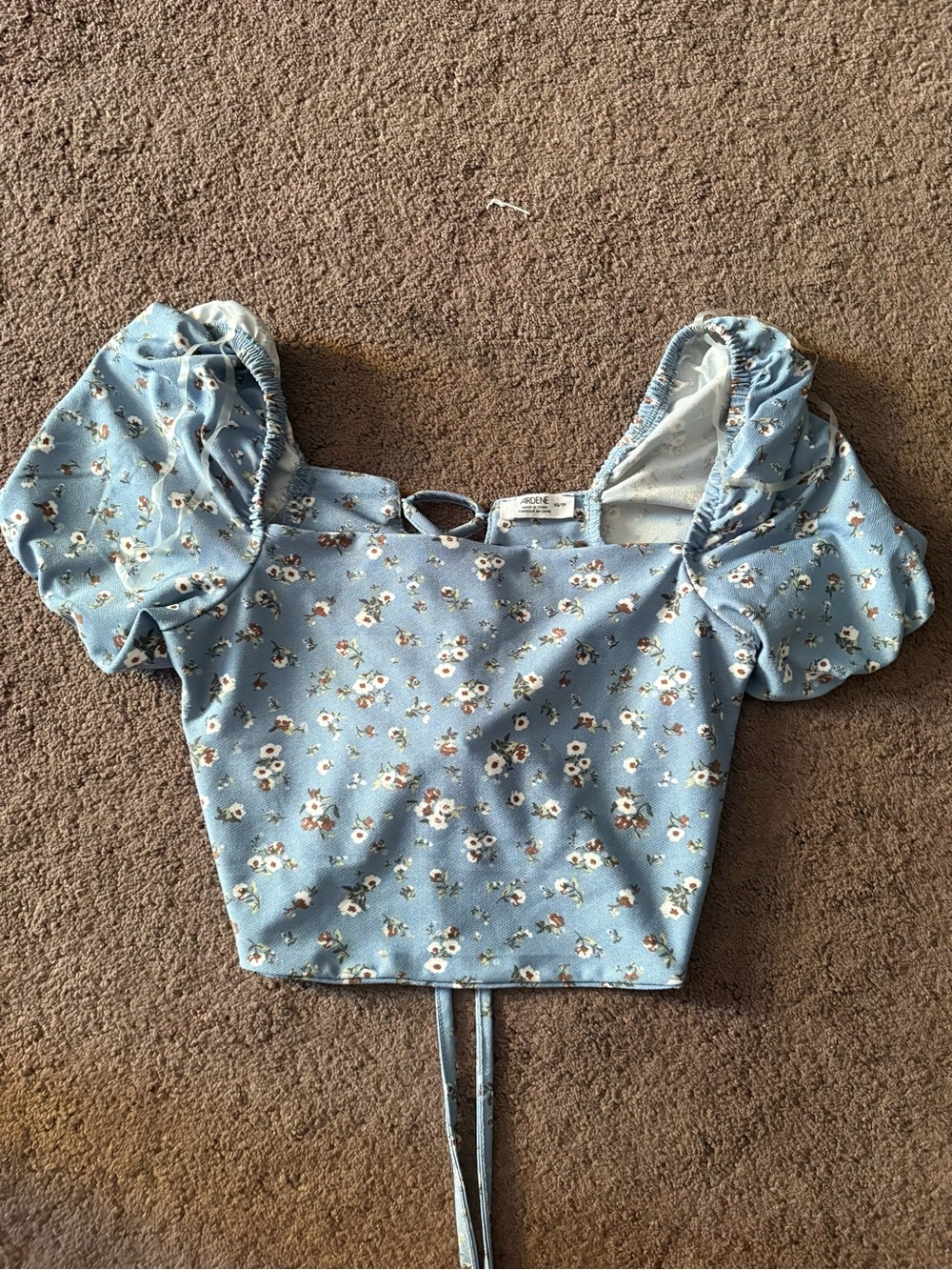 Ardene Light Blue Floral Puff-Sleeve Crop Top